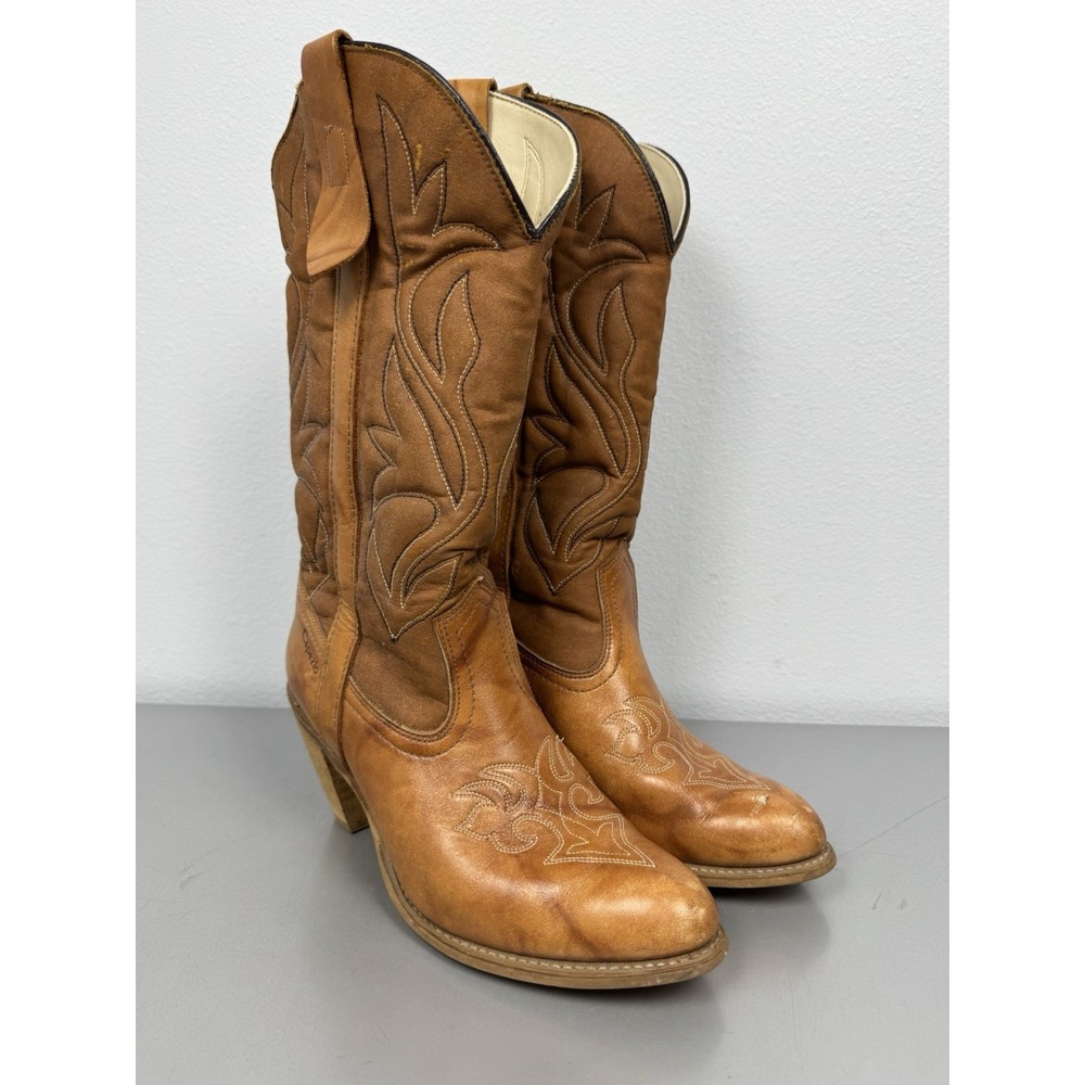 Vintage Capezio Cowboy Boots Womens 8.5 M Brown Leather Heel Western USA 1970s